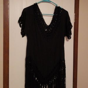 Black vivid importers shirt with fringe.